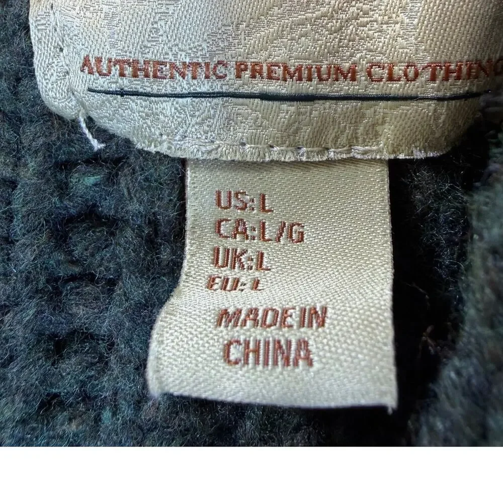 Telluride Mens Large Green Lambswool Blend Quarter Zip Textured Pullover Sweater